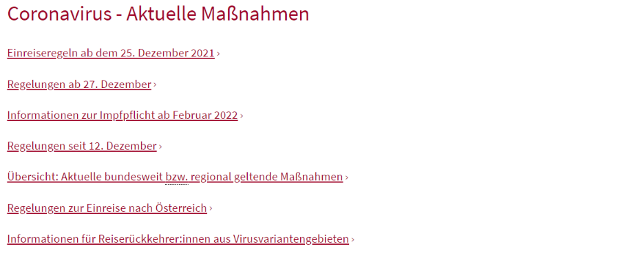 Aktuelle Maßnahmen